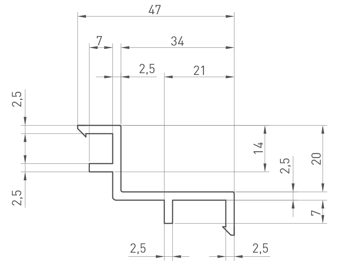 Опорный профиль для переливной решетки ACON 20×34 мм белый, 2м., фото 2